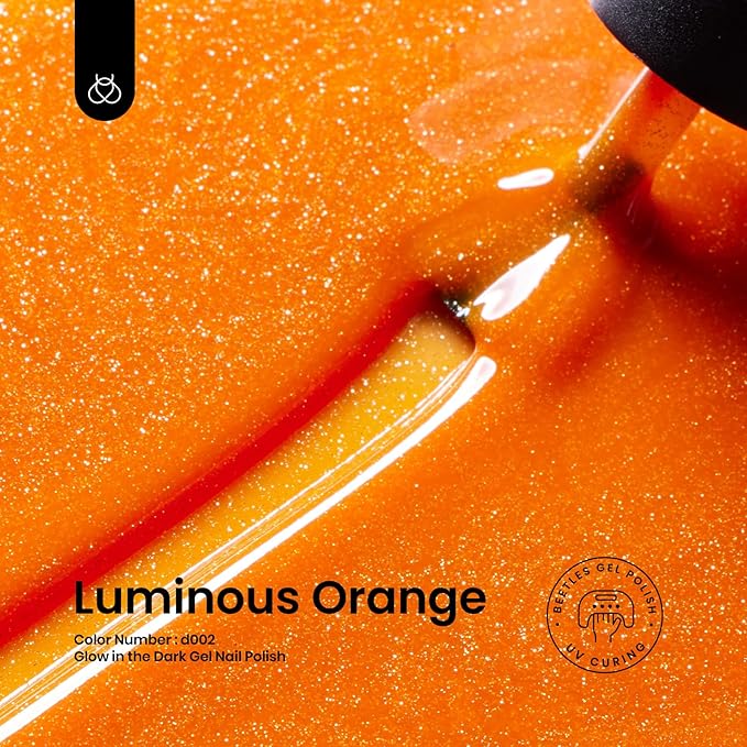 Beetles Gel Nail Polish – Luminous Orange Glow in the Dark Gel Polish, Soak Off Uv LED Nail Lamp Nail Art Manicure Salon DIY Home 0.5Oz