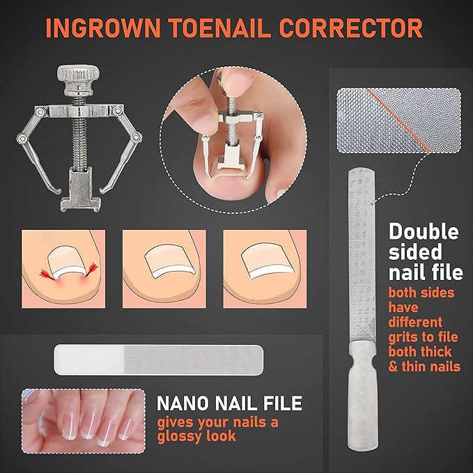 TIP2TOES 10 Pcs Ingrown Toenail Clippers for Seniors Thick Toenails- Heavy Duty Podiatrist Toe Nail Cutter for Men, Professional, and Adults- Easy Grip Handle Stainless Steel Sharp Curved Grooming Kit