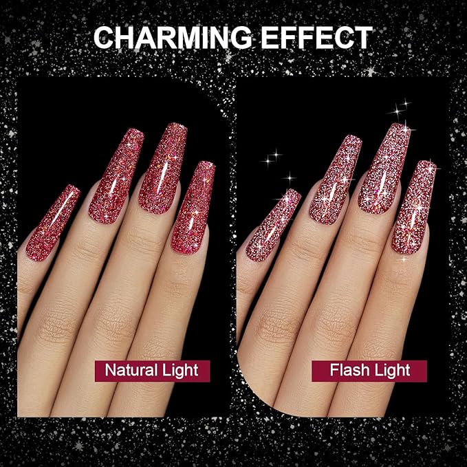 RARJSM Reflective Glitter Gel Polish Red Disco Glitter Gel Christmas Sparkling Glitters Iridescent Shimmer Sparkle Diamond Gel Polish Soak off Nail Art Manicure Salon DIY at Home 1PCS 7.5ML