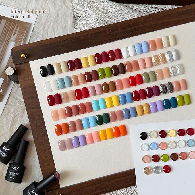 GAOY 60 Pcs Gel Nail Polish Set, 55 Colors All Season Gel Polish Kit Red Nude Black White Burgandy with 5 Pcs Soak off Base Glossy Matte Glitter Top Coat & Builder for Nail Art DIY Manicure at Home
