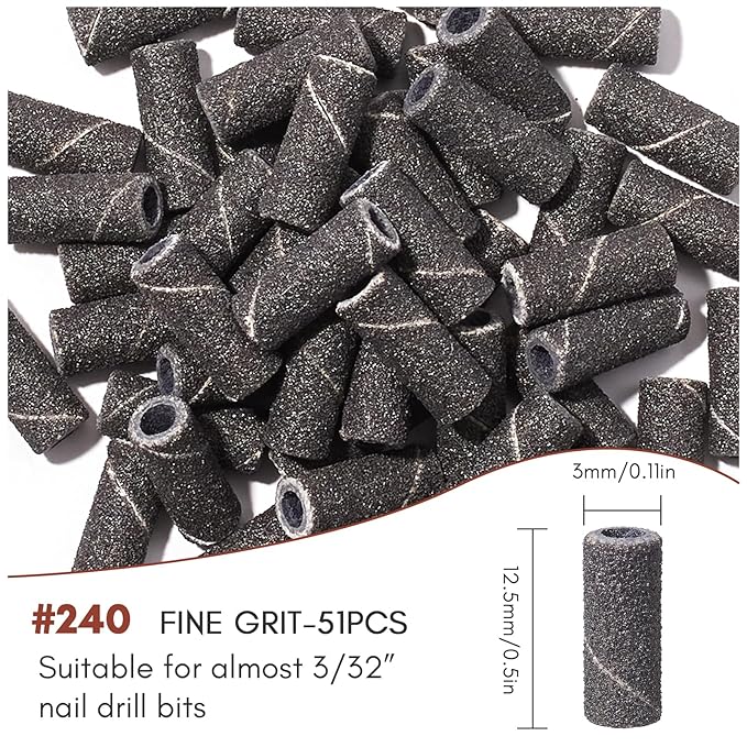 Makartt Sanding Bands for Nail Drill:50 Pcs Small Nail Sanding Files With 2025 Upgrade Design 3.1mm Mandrel Bits,180 Medium Grits (Black, #240)