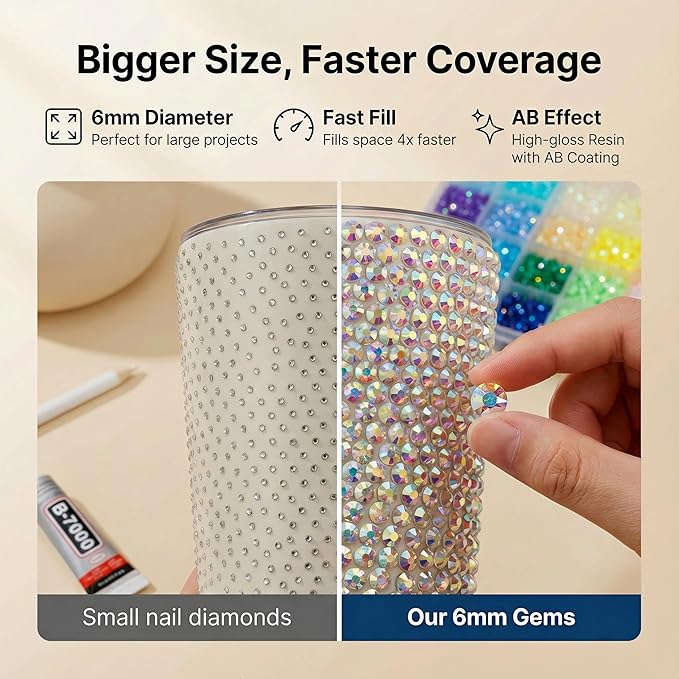 2000Pcs 6mm Rhinestones for Bedazzling, Bedazzler Kit with Rhinestones and Tools, Flatback Resin Jelly AB Colorful Rainbow Crystals Gems Set with Glue for Nail Art Crafting Clothes Crafts