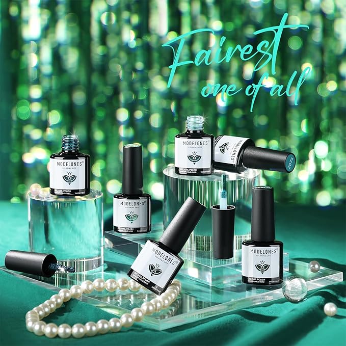 modelones Ethereal Green Gel Nail Polish Set - 6 Colors 2026 St Patricks Mermaid Lagoon Dark Green Gel Polish Kit Turquoise Glitter Gel Polish Soak OFF LED Spring Manicure Nail Art Gel Salon DIY Gift