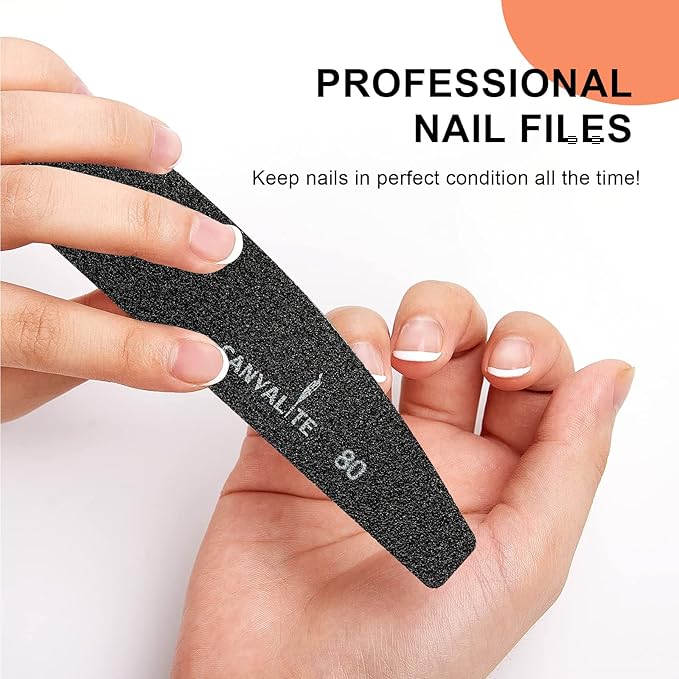 Canvalite 40 PCS Nail File Reusable Peel and Stick Nail Files Replaceable Emery Boards Nail File for Acrylic Nails Professional 80 Grit Fingernail Files for DIY Salon Use