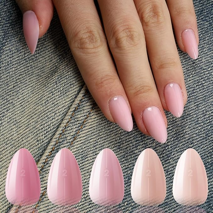 Almond Short Press on Nails Full Cover Pre-shaped Thick Fake Acrylic Nail Tips, 5 Colors, Manicure Salon & DIY at Home 150 PCS 15 Sizes