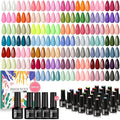 phoenixy 60 Pcs Gel Nail Polish Kit, 54 Colors Gel Polish Rainbow Pink Red Orange Yellow Green Blue 6 Pcs Base Top Coat DIY Home Manicure Art Nail Sets Gifts for Women