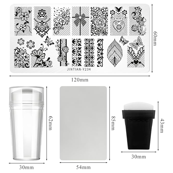 7pc Nail Stamping Plate Kit Butterfly Flower Heart Nails Stamp Plate Animal Nail Art Template Stencil Fingernail Polish Stamps Plates Set Silicone Stamper Scraper French Tips Nails Design Tools
