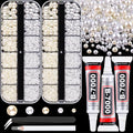 Flatback Pearls for Crafting with 3Pcs 10ml B7000 Jewelry Glue, 2 Boxes of Half Round Beige and White Pearls, Bedazzling Beads for DIY Crafts Clothing Tumblers Shoes Embellishment Nail Art