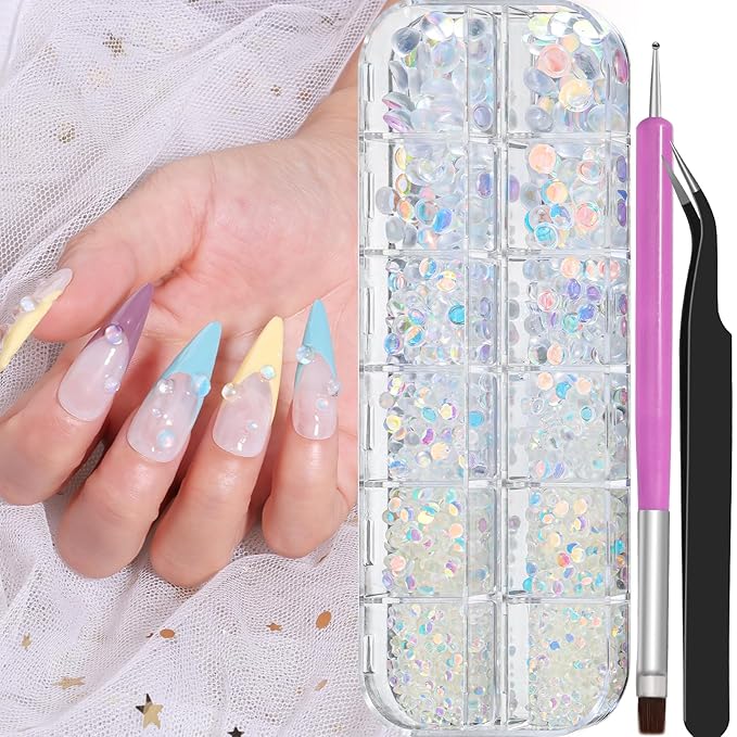 1600Pcs Half Round Resin Bubble Beads,2-6mm AB Colorful Flatback Pearls Beads,Mini Iridescent Crystals No Hole with Pickup Tools for Nail Charms Handmade Phone Case(16-K1-AB-bubble-beads)