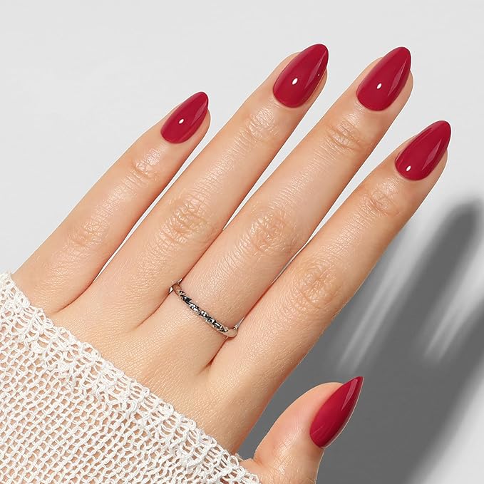 UNA GELLA Red Press On Nails Almond: Valentine's Day Soft Gel Press Ons with Nail Glue, 16 Sizes - 32 Reusable Short Fake Nails Kit, Mani Gift