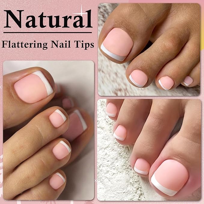 300pc French Tips Press on Toenails Women Fake Toes Nail Tips, Nude Glue on Toe Nails Press ons Fake Toenail Soft Gel False Toe Nail Feet Artificial Toe Fake Nail Tip for Acrylic Toenail Extension