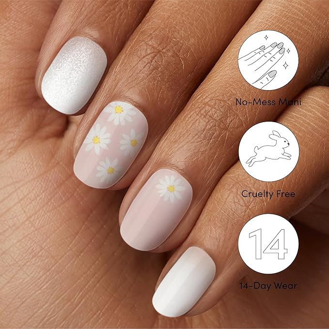 Dashing Diva Glaze Nail Strip Duo - Floral Arrangements Collection - Digital Daisy & We're Just France - Long Lasting, Chip Resistant, Semi-Cured Gel Nail Strips - Contains 2 Colors