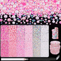 14000Pcs Flatback Pearls and Rhinestones for Crafting, Pink White Mixed Size 3-8mm Resin Rhinestones and Half Pearls for Bedazzling, Nail Art with Tweezers and Pickup Pencil