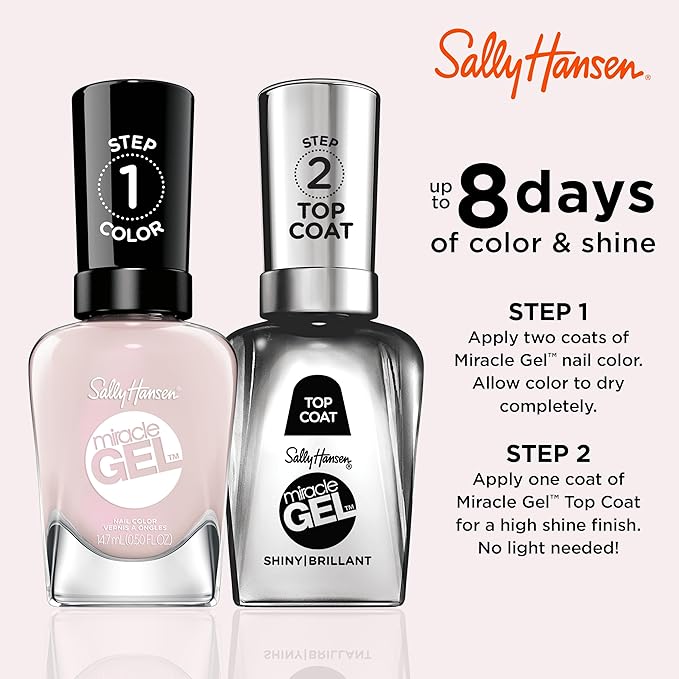 Sally Hansen Miracle Gel Salon Quality Nail Polish | Gel-Like Formula, Two-Step System, No UV Light Needed, Long Lasting | Sheer, Shimmery | 233 First Glass | Ivory Pink Nail Polish