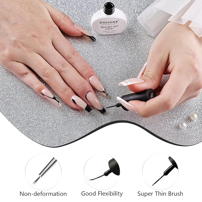 JODSONE 2Pcs Swirl Nail Art Liner Gel Polish,10ml Classic Color 3D Nail Art Pens Effect Nail Print Design with Thin Brush for French Tips Manicure Painting DIY at Home,Black & White