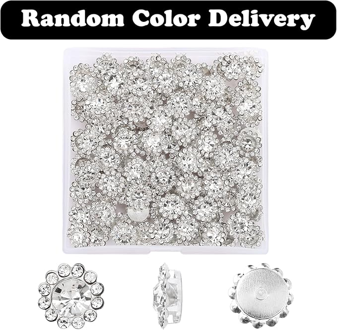 100 Pcs 12MM Sew on Rhinestones White Crystal Glass Metal Base Flower Shape，Flatback Rhinestones for Crafting，Sewing Accessories for Clothes and Shoes