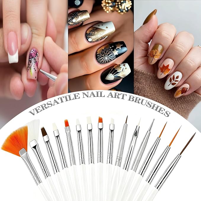 22PCS Nail Art Tools Kit, Nail Brushes Set with Dotting Tools, Palette, Transparent acrylic pen holder, Professional Nail Design Brushes for Nail Painting, Drawing, Detailing - White