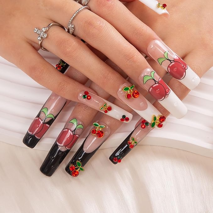 LOVFUL Press on Nails My Sweetie French Tip| Handmade with Full Covered Crystals| Reusable Fake Nails| Square Mid length 1.7in| H162-S
