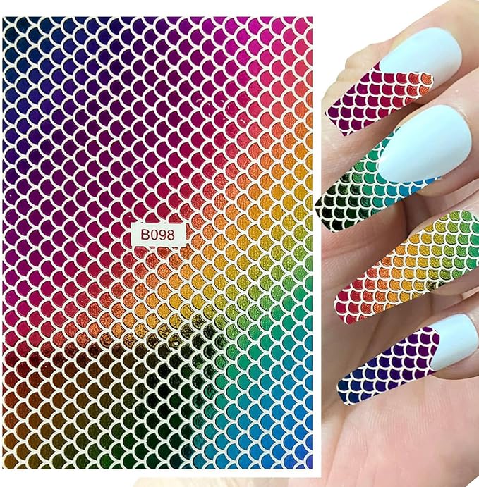 12Pcs Nail Foils Classic Lure Pattern Nail Art Holographic Fish Scales Shaped Sticker Self-Adhesive 12 Colors Nail Foil Decals Manicure Laser Sticker Decals DIY Fishing Lure Accessories