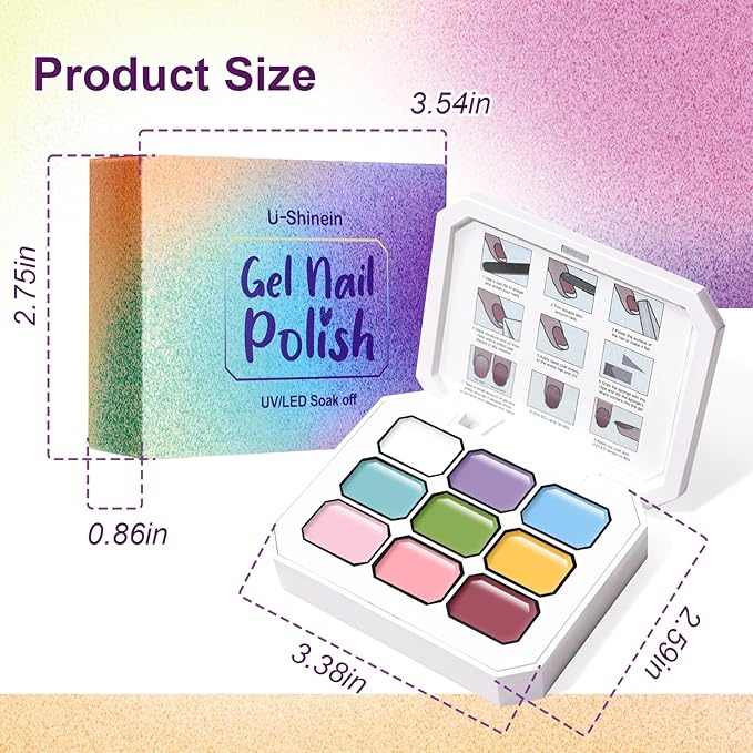 Gradient Gel Nail Set, 9 Bright Colors Ombre Gel Nail Polish with 6 Aurora Multi-Purpose Brushes for Pigment Pat Nails French Manicure Nail DIY Painting Soak Off UV G Bloom Summer