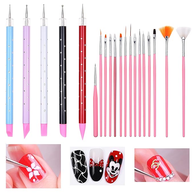 Kare & Kind Nail Art Design Dotting Painting UV Gel Pen Tools - 20x Nail Art Accessories - 15x Nail Art Brushes, 5x Double Ended Sculpting and Dotting Pen - DIY, Home, Salon, Professional Use