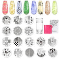 Biutee 15PCS Nail Stamping Plates Nail Stamper Kit with Nail Art Stamper and Scraper, Nail Stamp Plate Flower Animal Geometry Stripe Design Nail Stamping Kit with Storage Bag
