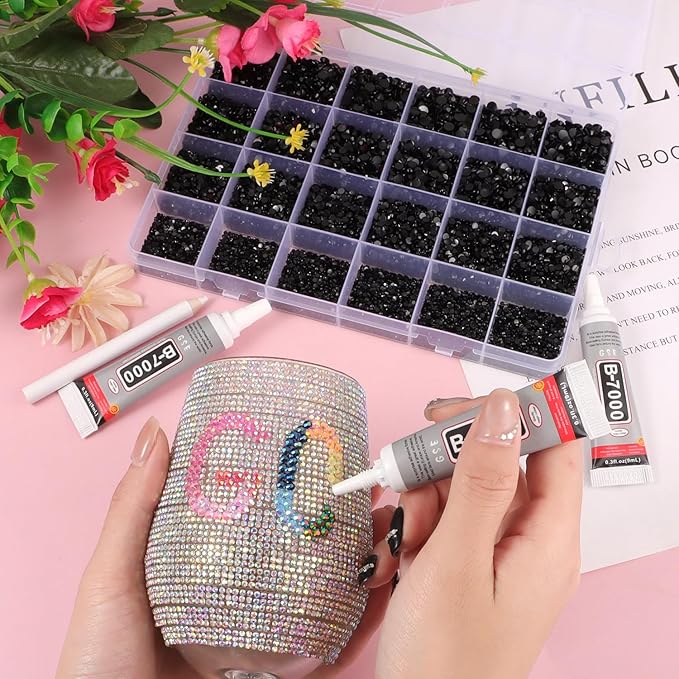 Black Rhinestones for Bedazzling with B7000 Jewelry Glue, Resin Rhinestones for Crafting Crafts DIY, Bedazzler Kit Gems for Clothing Shoes Tumblers Fabric Nail Art Assorted Size 2/3/4/5mm