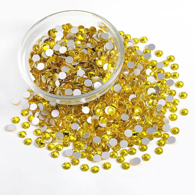 Beadsland Flatback Rhinestones Bulk,14400pcs Yellow Rhinestones for Nails Crafts Clothes DIY Decoration, Citrine/Lemon Yellow, SS16, 3.8-4.0mm