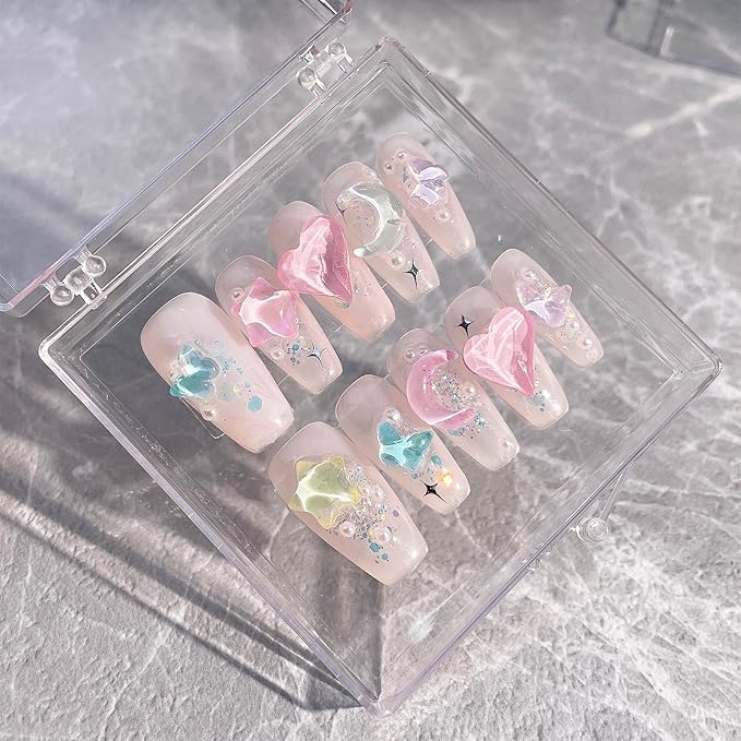 12PCS Press On Nail Packaging Box Clear Press on Nail Storage Box Display Case with 60 Pcs Adhesive Tape for False Fake Nails Organizer Home Nail Salon Use Nail Art Nail Business Supplies