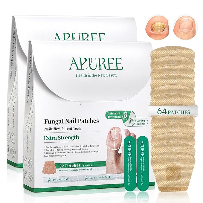 APUREE Fungal Nail Patches Extra Strength: True 1% Tolnaftate | 8H Overnight Fungal Toe Nail Treatments |Repair For Discolored Yellow Brittle Damage Nails| Revives Natural look| 64 Patch