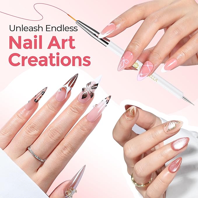 UNA GELLA Nail Art Brushes Set 6PCS White Color Nail Design Painting Brush Set Nail Dotting Tools Double-headed Nail Art Builder Gel Polish Christmas Liner Brushes for DIY Nail Drawing Supplies