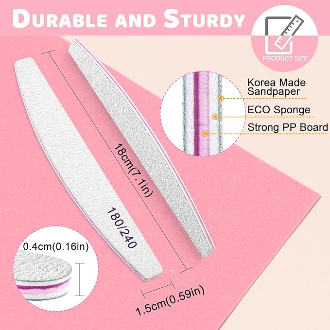 Professional Nail Files, Emery Board Nail File for Natural Nails 100/180/240 Grit Nail Files for Acrylic Nails 12pcs Fine Grit Nail File Manicure Tools Coarse Fingernail Files (180/240 Grit)