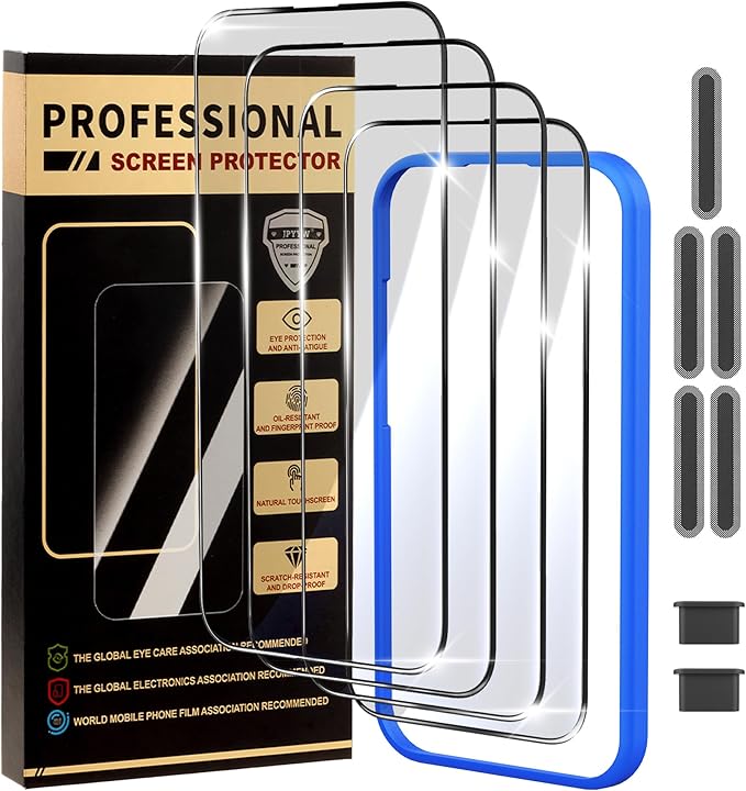 4 Pack for iPhone 14 Pro Max Screen Protector, Military-Grade Shatterproof, 9H Hardness, Tempered Glass with Install Frame