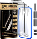 4 Pack for iPhone 14 Pro Max Screen Protector, Military-Grade Shatterproof, 9H Hardness, Tempered Glass with Install Frame