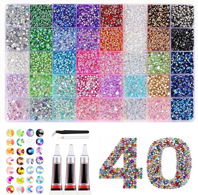 2026 New Resin Jelly Rhinestones Bedazzling Kit: 40,000Pcs 3mm Flatback Gems with Glue for DIY Crafts, Nail Art, Face Makeup, Tumblers, Shoes, Clothing Decoration (40,000 Pcs)
