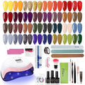 Gel Nail Polish with Lamp, 33 Colors Gel Nail Kit Fall Orange Red Purple Nail Polish Set 168W UV Lamp, No Wipe Base Top Coat & Manicure Tools Starter Kit DIY Home Salon Gifts