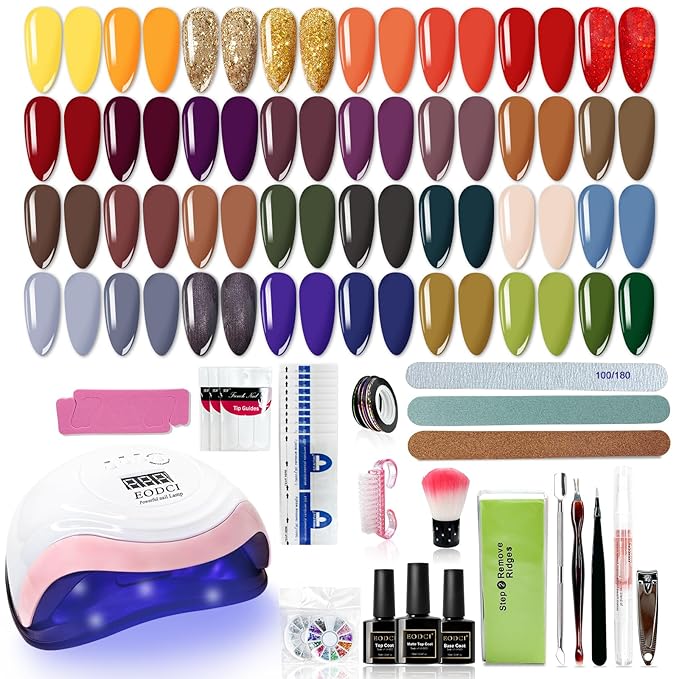 Gel Nail Polish with Lamp, 33 Colors Gel Nail Kit Fall Orange Red Purple Nail Polish Set 168W UV Lamp, No Wipe Base Top Coat & Manicure Tools Starter Kit DIY Home Salon Gifts
