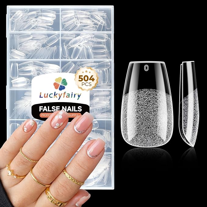 Coffin Press on Nails: 504pcs Pre-etched Short Nails Clear Coffin Gel Tips for Full Cover Fake Nails French Nail Extension Salon Home DIY 12 Sizes Gelly Tips