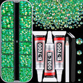 Resin Rhinestones for Crafting with 3Pcs 10ml B7000 Jewelry Glue, 1 Box Dark Green AB Flatback Gems Crystals Diamond for Bedazzling Crafts DIY Nail Art Makeup, Gems for Clothing Tumblers Shoes