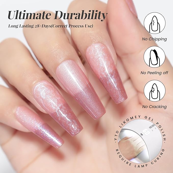 YTD Likomey Pearl Thread Color Changing Gel Nail Polish,15ml Nude Pink To Rose Pink Shell Mermaid Drawing Pearlescent Glitter Mood Temperature Change Colors,Fall Winter Thermal Manicure UV Gel,WB423