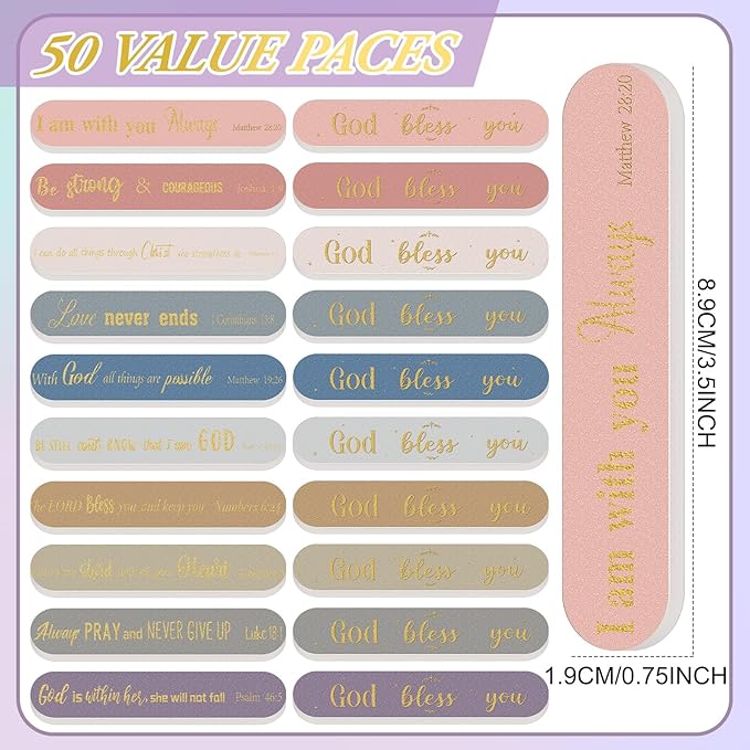 50 Pack Christian Gifts for Women Mini Nail Files for Women Christian Party Favors Bible Verse Scripture Emery Boards Religious Small Gifts Party Favors for Employee Staff Coworkers Office