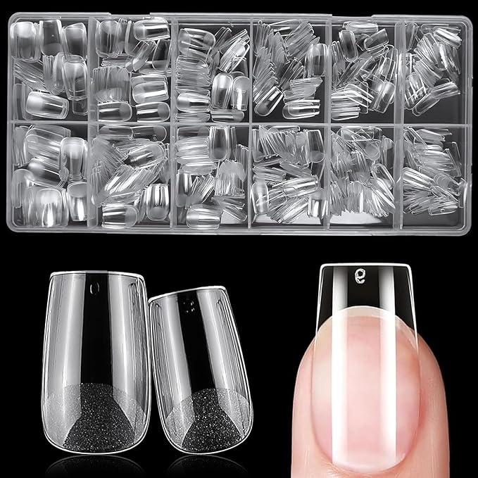 AddFavor Short Square Gel Nail Tips, 600pcs Acrylic Nail Tips Full Cover Clear Press on Nails False Tips for Nail Extension, 12 Sizes Short Fake Nails