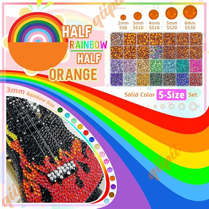28 Grids Orange Red 2mm-6mm Resin Rhinestones w B7000 Glue for Bedazzling Crafting Flatback Stones Diamonds Crystals Gems Colorful Bedazzler Kit for Nails Face Eyes Makeup Tumblers DIY Crafts