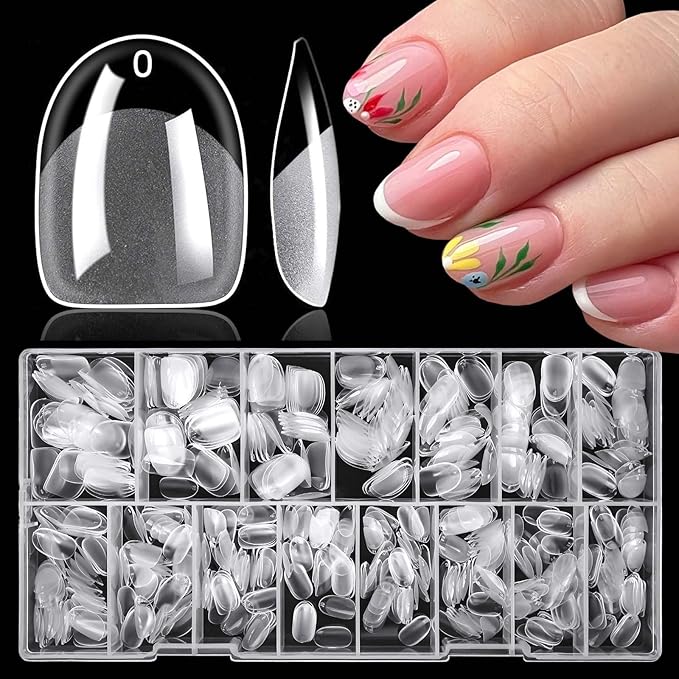 LoveOurHome 600pc Extra Short Oval Nail Tips Clear Fake Nails XS Round Almond Gel Nail Tips Full Cover Acrylic Nails Clear Press on Nails Short Oval 15 Size False Fingernail for Gel Nail Extension