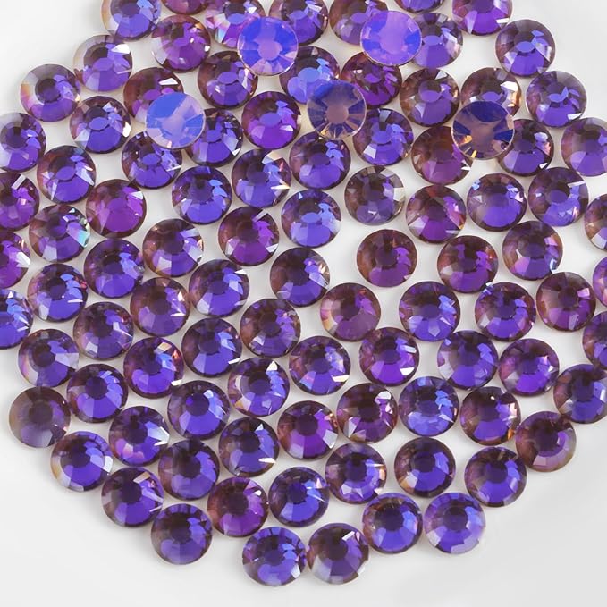 Beadsland 1440pcs Flat Back Crystal Rhinestones Round Gems for Nail Art and Craft Glue Fix, Aurora Purple, SS16, 3.8-4.0mm