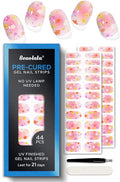 Pre Cured Gel Nail Strips - 44PCS Salon Quality Gel Nail Stickers - Long Lasting Polish Wraps for Women no UV Light Needed Easy Apply & Remove (Strawberry Pink)