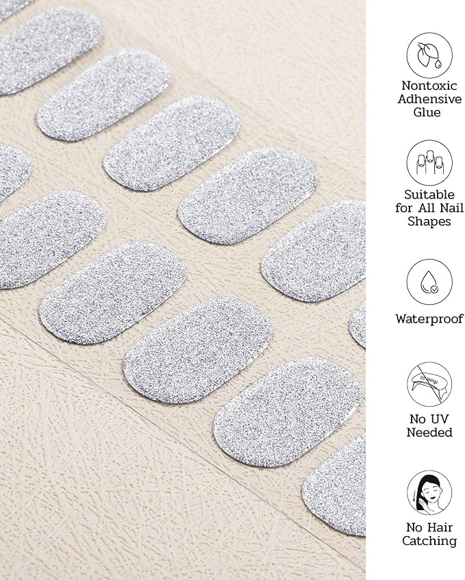 Nail Polish Strips (No UV Lamp Needed) - 22 Pcs Salon Quality Gel Nail Stickers - Long Lasting Wraps (Lunar Surface Light Grey)