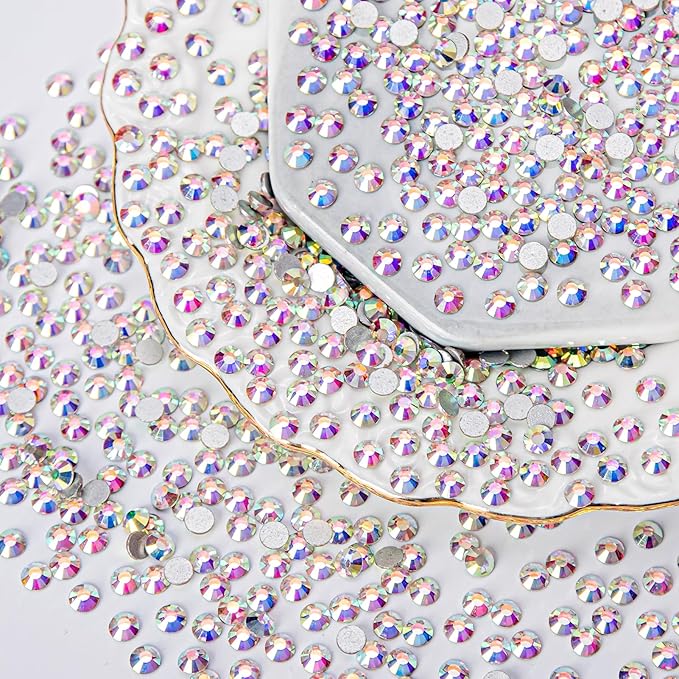 2000PCS Crystal AB Rhinestones Bulk, Flat Back Crystal Glass Stone Round Gems,SS30, 6.4-6.6mm