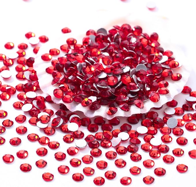 Red Flatback Rhinestones, Glass Rhinestones for Nail Art and Craft, Glue Fix, Loose Crystal Gemstones(Red, SS20, 2880pcs, 4.6-4.8mm)