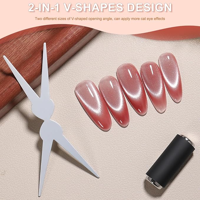 5PCS Cat Eye Nail Magnet Set, 2 in 1 Scissor-shaped Cat Eye Magnets for French Tip Effect, Sturdy Cylinder Magnet with Magnetic Beads Gel Nail Polish Magnet Tools for DIY Art Home & Salon Use